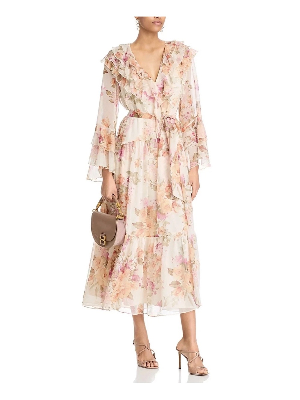 Aqua L7911 Womens Yellow Floral Ruffle
Blouson Maxi Dress Size XS Wedding Guest